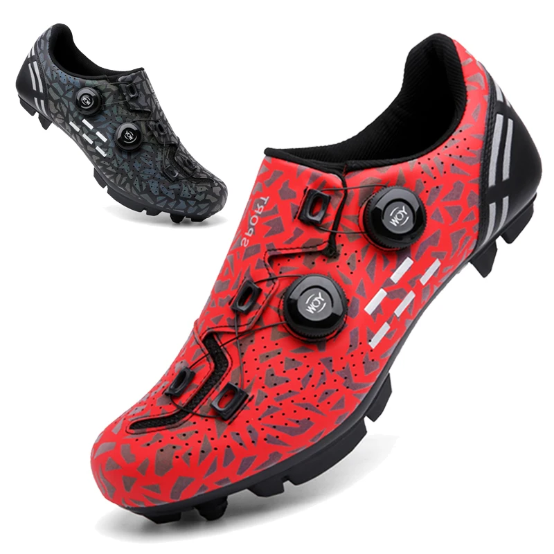 

Men Cycling Shoes Road Mountain Bike Sneakers sapatilha ciclismo mtb Luminous Bicycle Shoes Cleats Shoes SPD-SL Racing Shoes Red