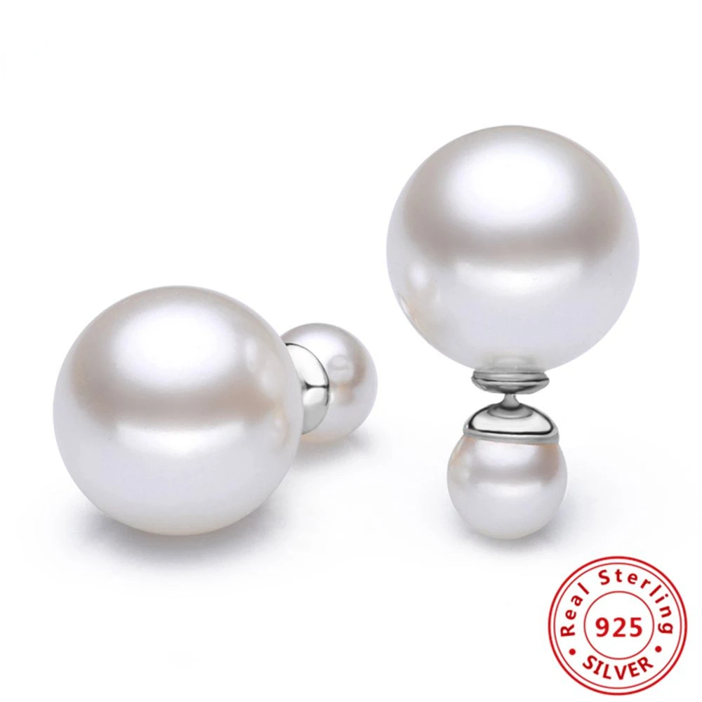 

100% Real Genuine 925 Sterling Silver Earrings Jewelry Pearl Stud Earring Anniversary Gift For Woman Party