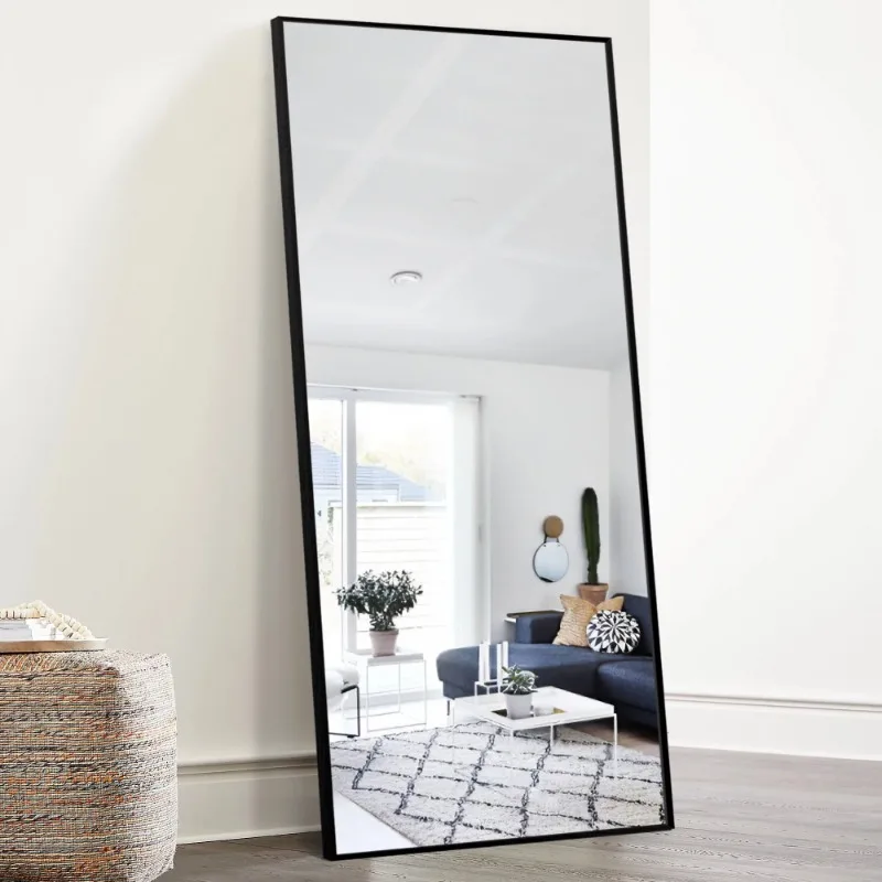 

65"x22" Modern Aluminum Alloy Frame Rectangle Full Length Floor Mirror, Black