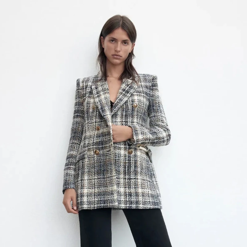 Temperament Commuter Light Mature Style Sub-textured Blazer Autumn and Winter Women's Slim Slimming Double-breasted Lapel Top