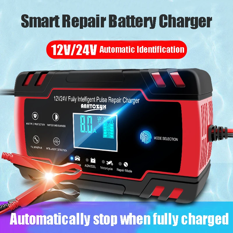 

Car Battery Charger 12/24V 8A Intelligent Fast Charging Full Auto-Stop Dual-Mode Lead Acid for Motorcycle/Car/Lead Vehicle/Truck