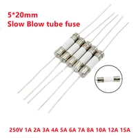 10pcs 5x20mm ceramic fuse slow blow tube fuse with a pin 520mm 250v 0 5a 1a 2a 3a 4a 5a 6a 7a 8a 10a 12a 15a