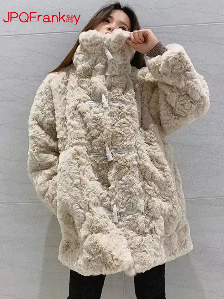 New Lamb's Wool and Thick Fur Coat Imitation Mink Rabbit Horn Buttoned Coat Faux Fur Coat Fur Coat Women Winter Coat Women
