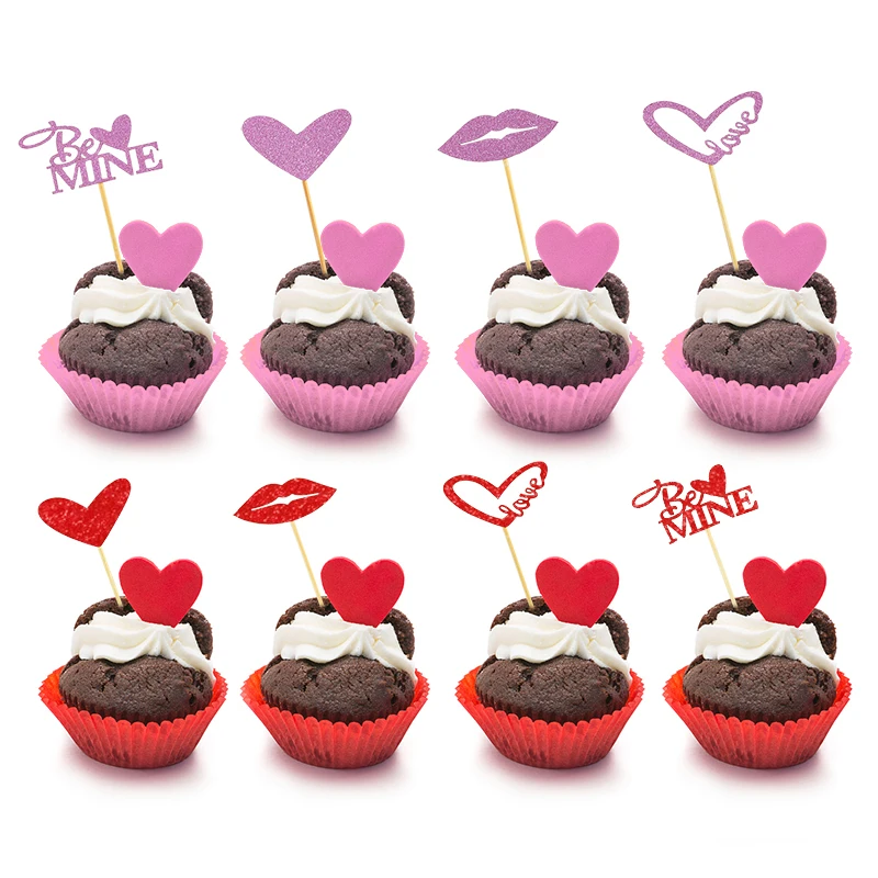 

12Pcs/Set Wedding Red Heart Love Cake Topper Birthday Valentine's Day Dessert Cupcake Decoration Party Supplies