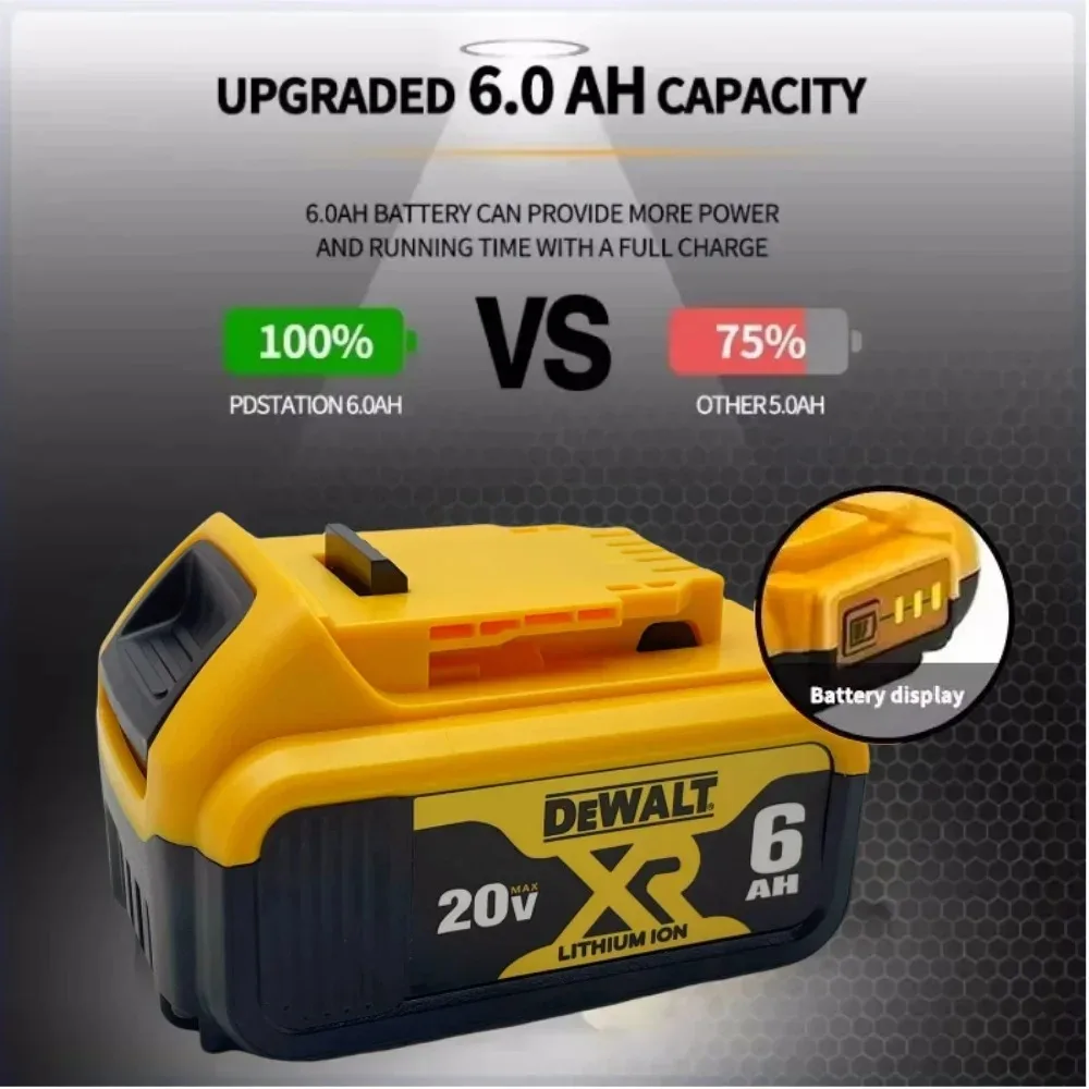 Фото Оригинальный аккумулятор DeWalt 20V 60V 6Ah 9Ah MAX для электроинструментов, замена для DeWalt DCB206 DCB205 DCB200 18В 20В №3