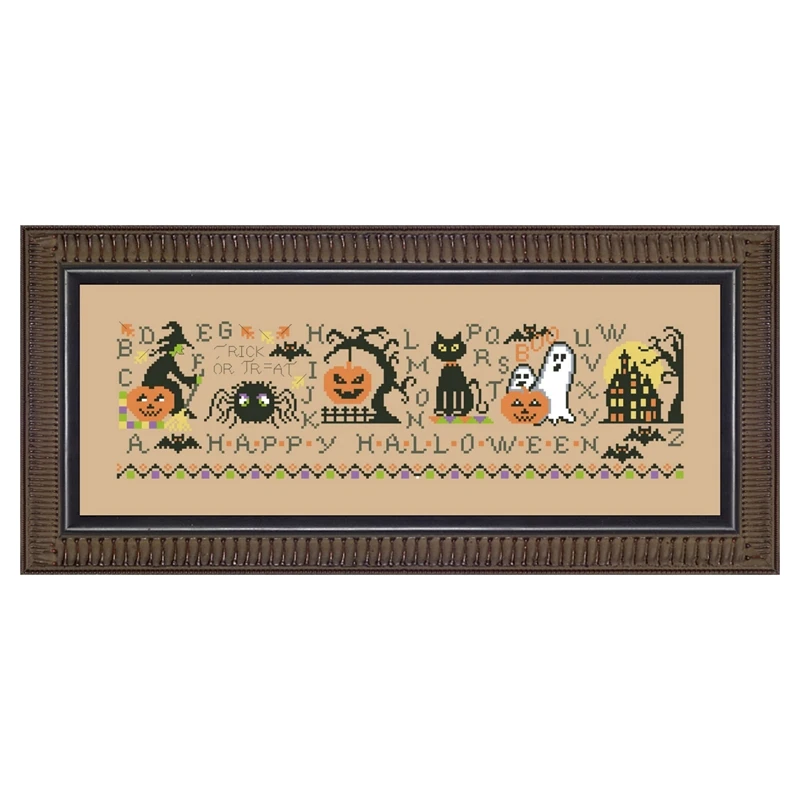 

A Happy Halloween cross stitch kit animal linen flaxen canvas cotton silk thread 18ct 14ct 11ct count print stitching embroidery