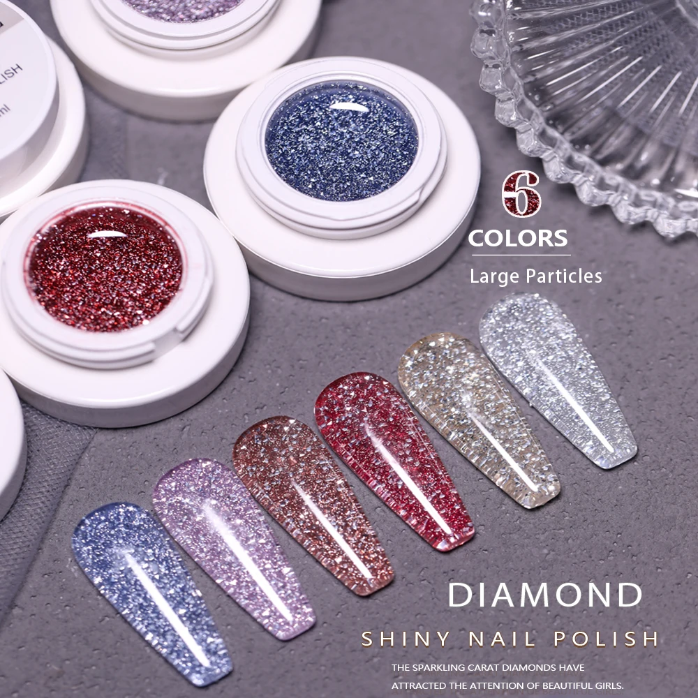 

VDN 6 Colors Flash Diamond Nail Polish Reflection Dazzling Party Nail Art DIY Decoration Soak Off UV Nail Art Gel Varnish 6ml