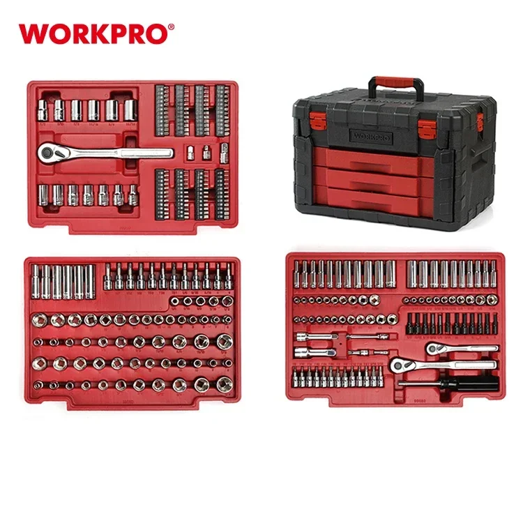 WORKPRO Лидер продаж 320 шт. 1/4 дюйма 3/8 1/2 набор торцевых ключей Dr. Deluxe из 3 ящиков