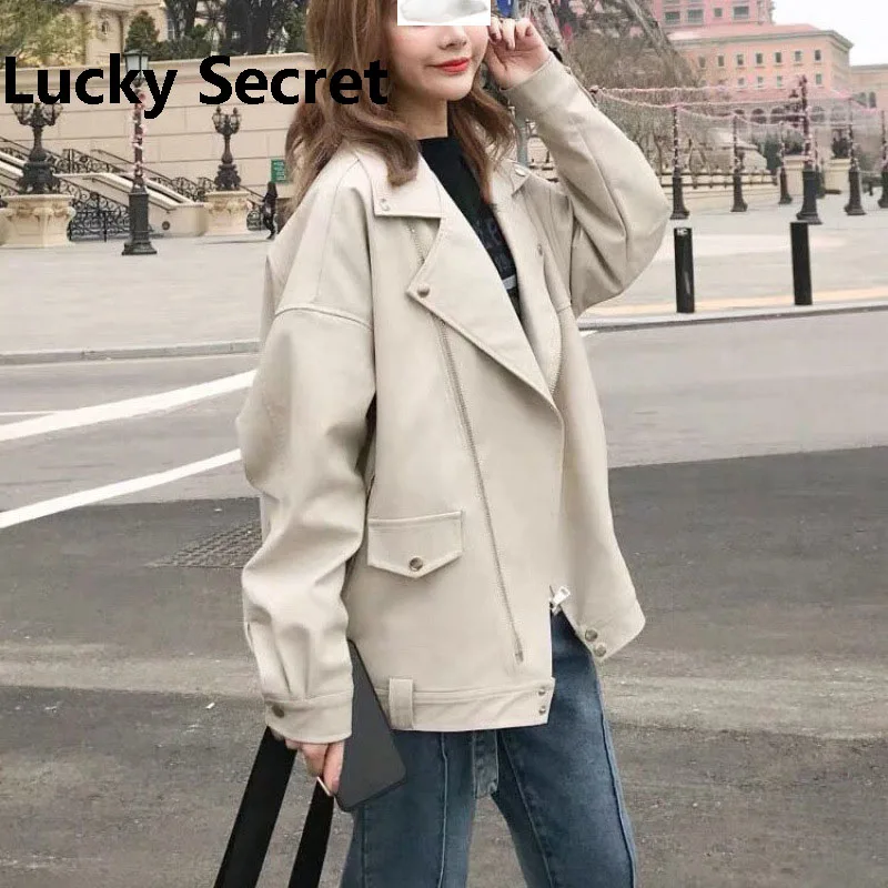 

Thickened locomotive leather female 2022 autumn winter new Korean version BF loose PU plus cotton jacket college wind jacket