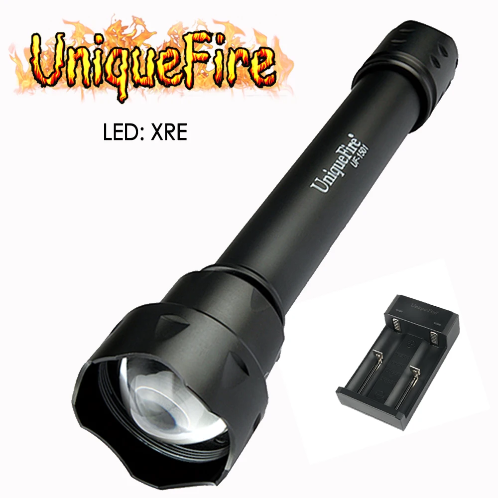 

Светодиодный фонарик UniqueFire 1501-XRE с регулируемым фокусом, 3 режима, красный/зеленый/белый светильник, фонарь + зарядное устройство