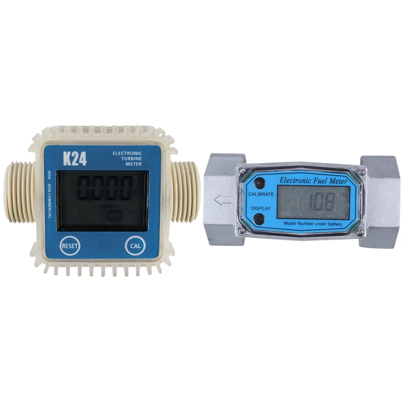 1 Pcs K24 Lcd Turbine Digital Fuel Flow Meter With Digital Flowmeter K24 Electronic Liquid Turbine Meter 40-280L/Min