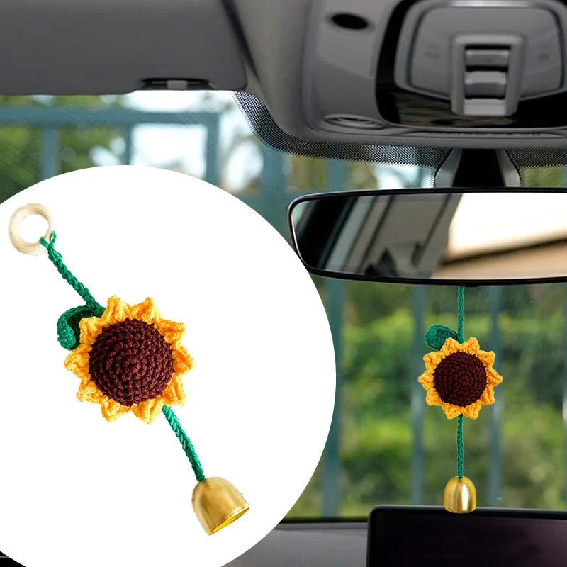 

Hand Crocheted Wool Sunflower Flowers Sunflower Crochet Flower Pendant For Keychain Car Pendant Jewelry Keychain Accessory Gift