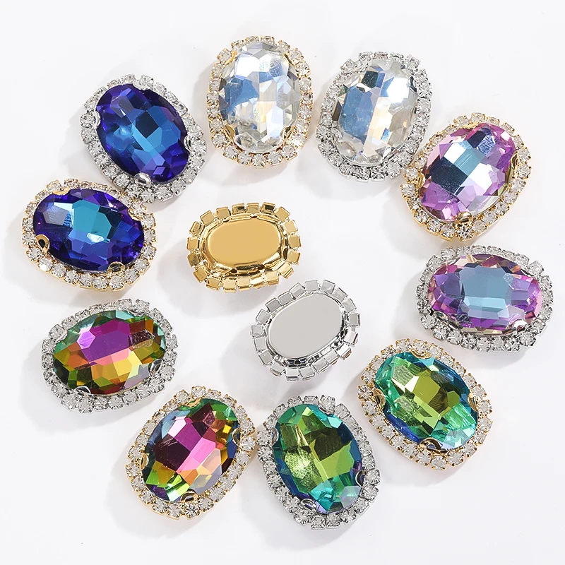 

Oval Shape Shiny Sew on Glass Rhinestones Fancy Stones Gold Claw Crystal Buckle DIY Wedding Decoration Clothes/Shoe/Dress Access