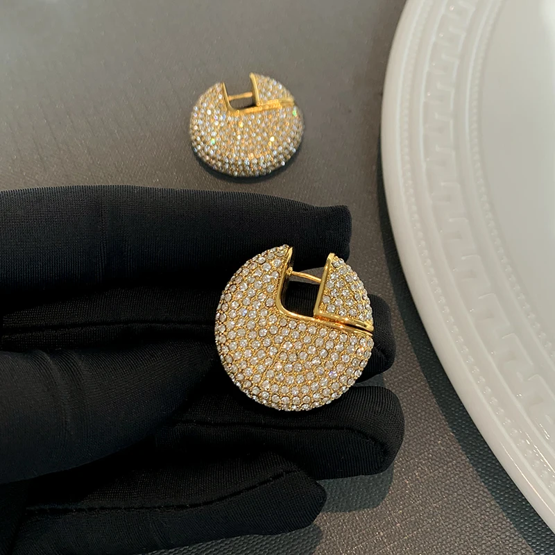 

New Fashion Brand Crystal Diamond Round 18K Gold Plated Earrings for Women Banquet Party Luxury Jewelry Designer