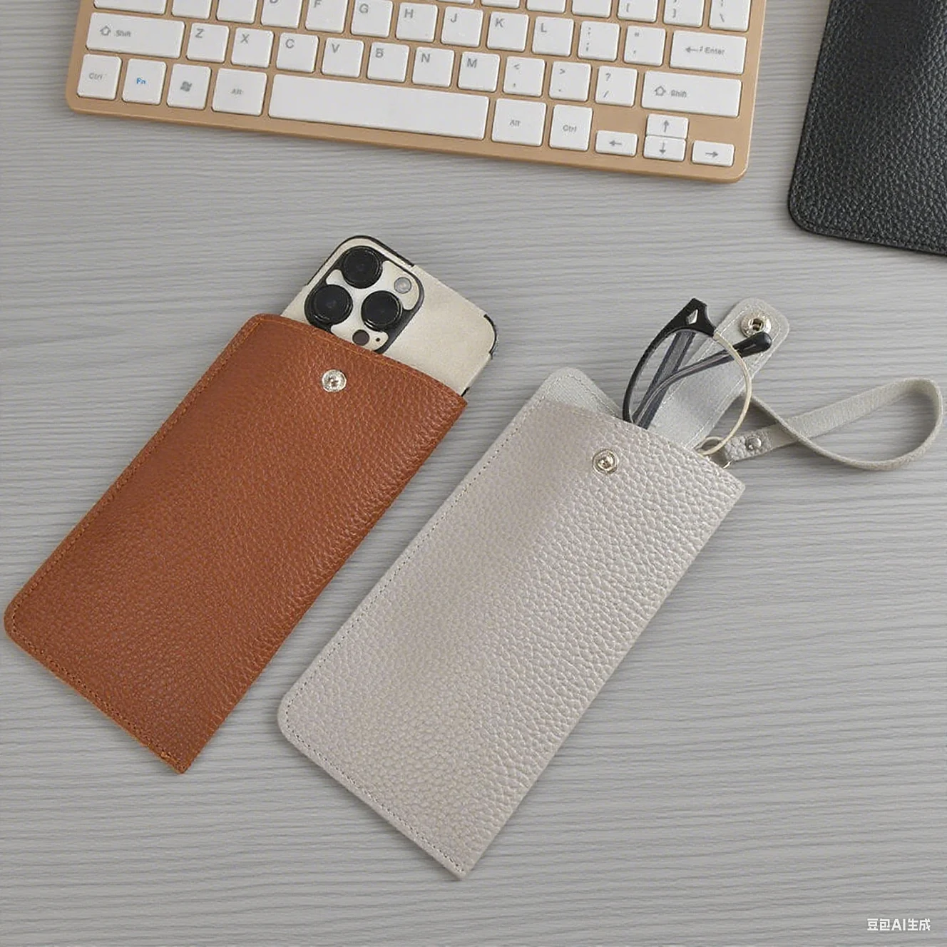 Фото Женский подвесной чехол для очков из мягкой искусственной кожи, держатель для очков, тонкие карманные чехлы, портативная дорожная сумка для хранения солнцезащитных очков №1