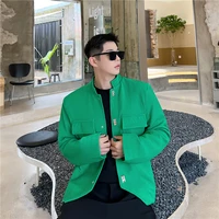 youth man clothes mens jacket stand collar metal buckle designer loose casual coats model trend personality korean style autumn