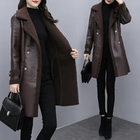 large size womens autumn and winter warm jacket new loose casual womens leather coat plus velvet thickened womens coat