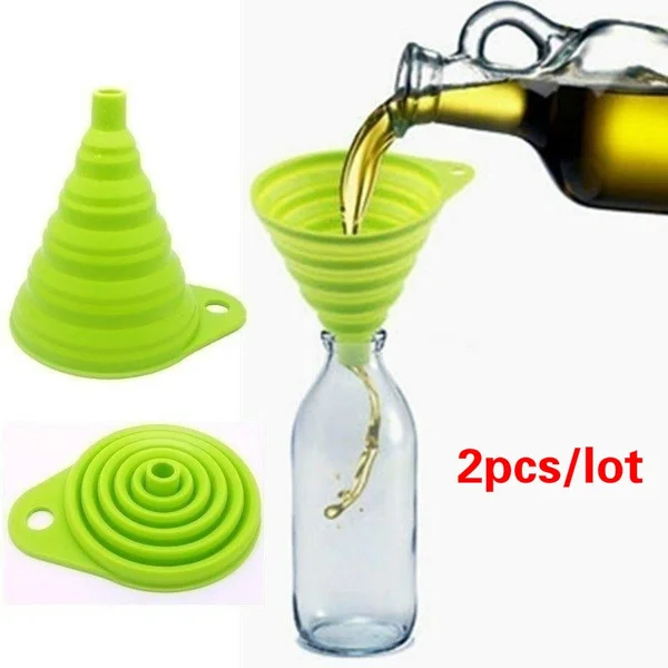 

2pcs Hot Food-grade Multi-function Silicone Collapsible Funnel The Silicone Portable Funnel Oil Can Funnel