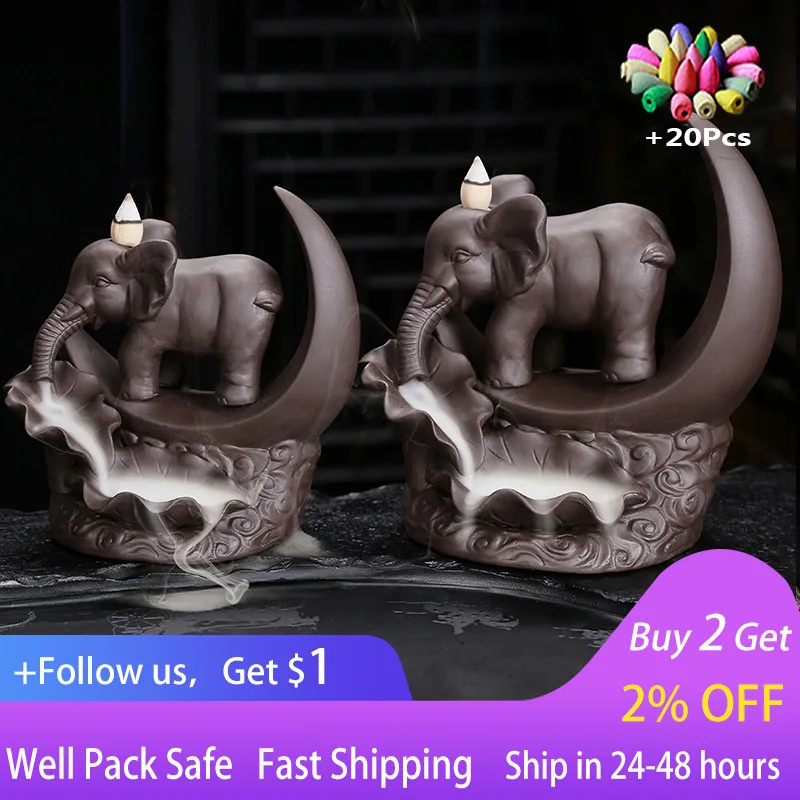 

Purple sand backflow incense burner sandalwood stove creative crescent elephant home teahouse ornaments handicraft