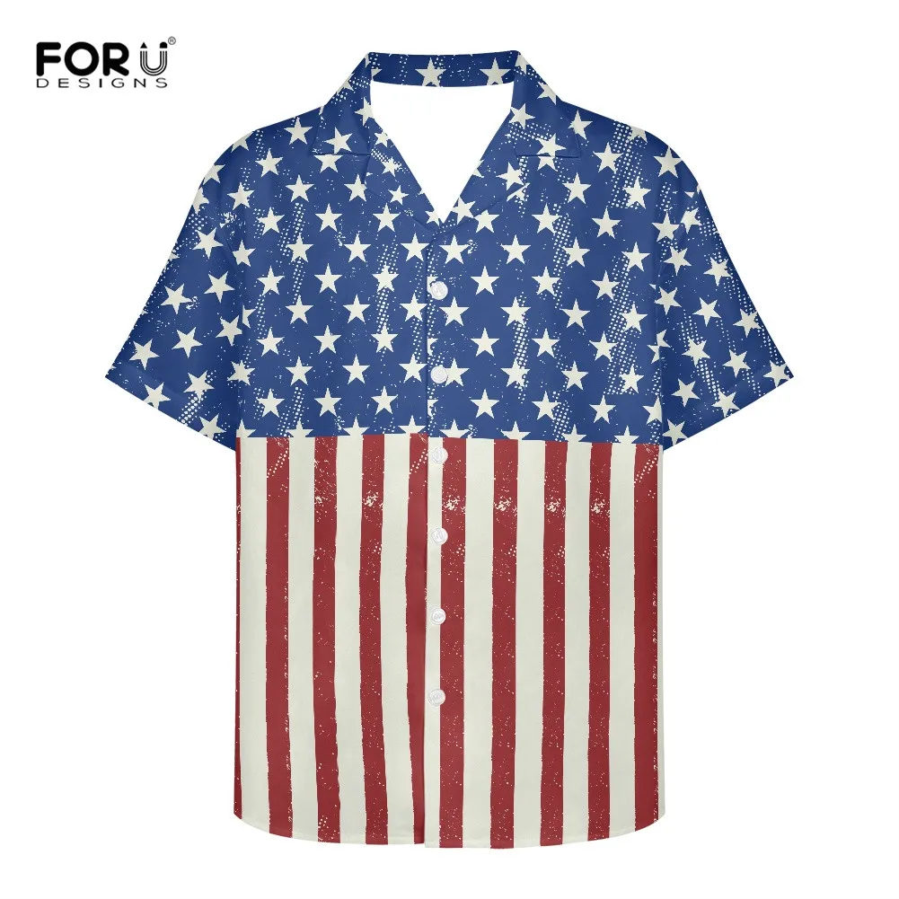 

FORUDESIGNS Fashion American Flag Design Casual Shirts for Men Clothes Summer Beach Shirt for Man Clothing Short Sleeve Tops