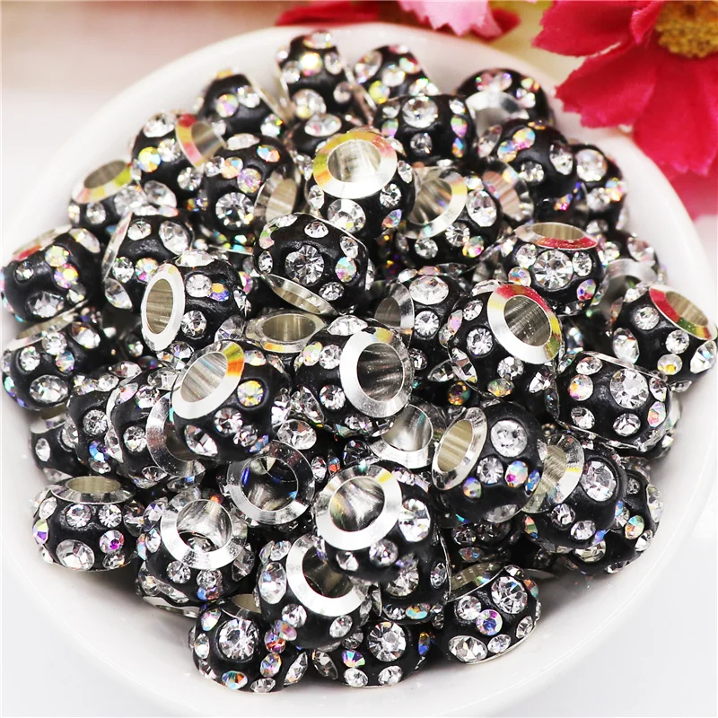 

10Pcs Lot Color Crystal European Large Hole Beads Spacer Beads Charm Fairy Wands Beads Rhinestone Craft Beads for Women Bracelet