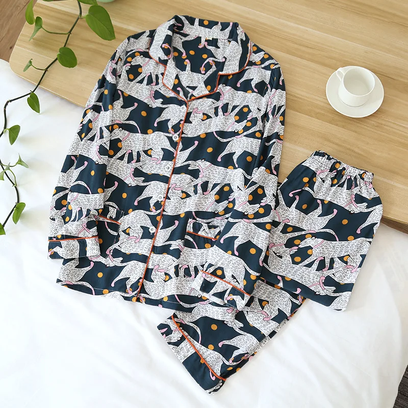 2022 Women's Pajamas Set Sleepwear Long Sleeve Pants Silky Soft Fabric Home Suits Spring Summer Printing Flowers Clothes M L XL