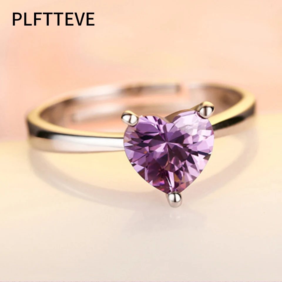

Zircon Heart Rings For Women Lover Silver Color Open Adjustable Engagement Wedding Ring Female Fashion Jewelry Anillos Mujer