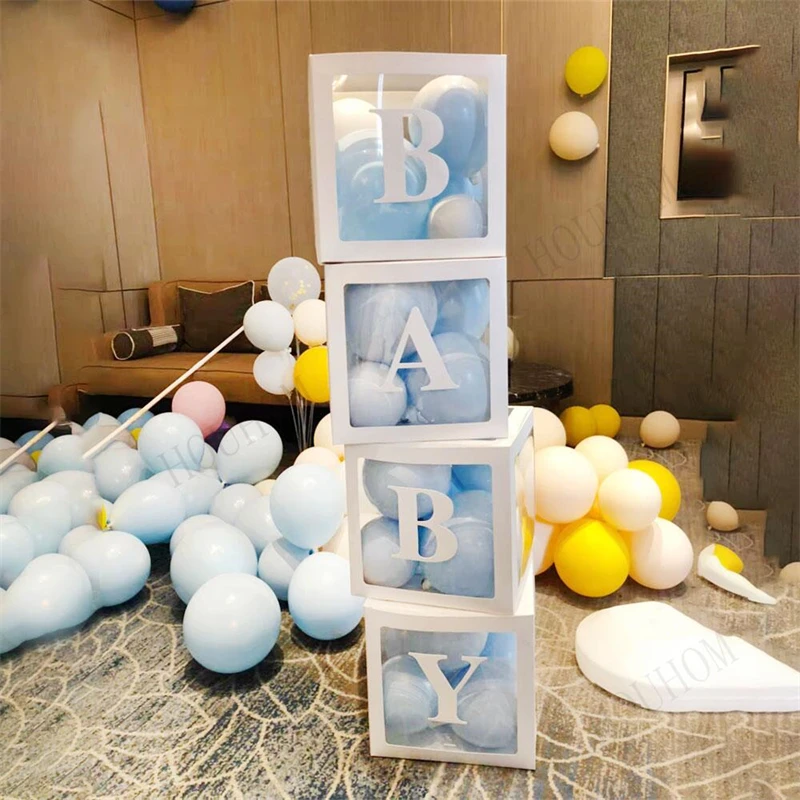 

Alphabet Name Box Transparent Birthday Balloon Box Kids Latex Balloon BabyShower Wedding Globos 1st Birthday Party Decoration