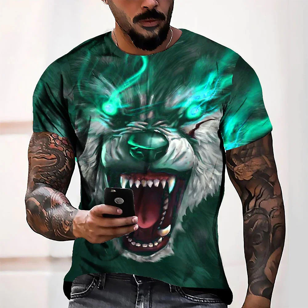 

Мужская футболка, Мужская одежда, большая футболка с рисунком в виде зверя, 3D-печать, летний Модный верх