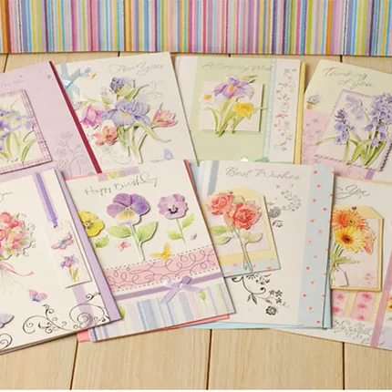 

4pcs flower greeting cards birthday wishes multi purpose bowknot ribbon for you cards