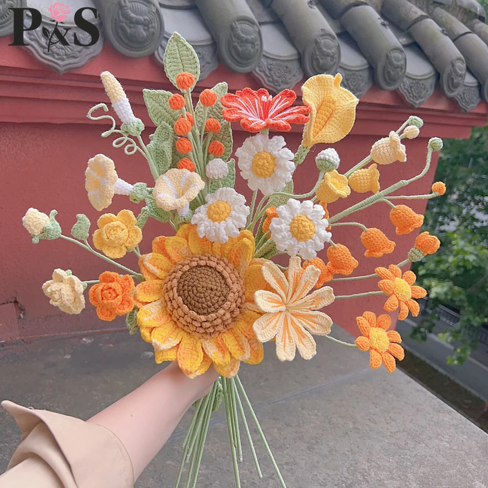 

Ручной вязаный букет цветов из шерсти