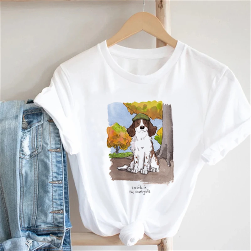 

Merry Christmas Gift Print Cute T-shirt Christmas 2023 New Street Apparel Kawaii Women's Fun Dog T-shirt Women's White T-shirt.