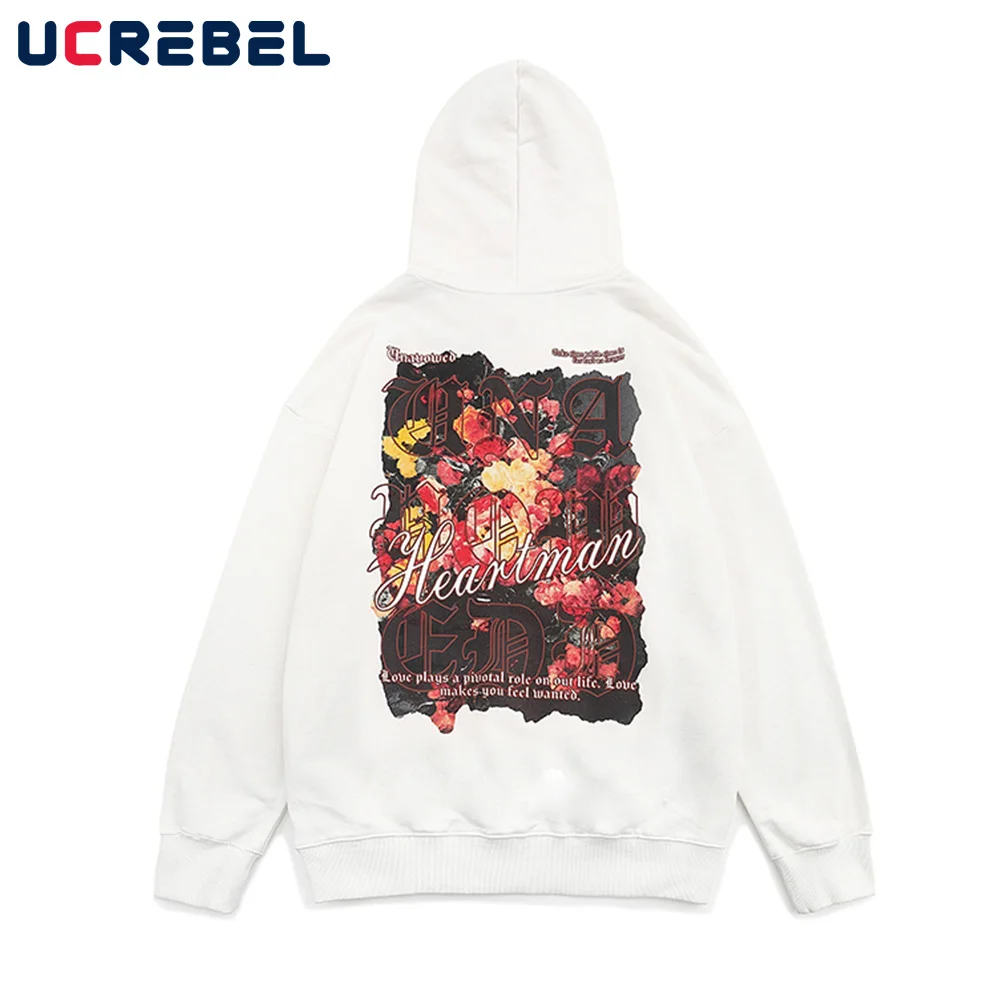 

Rose Print Sports Pullover Mens Streetwear Letter Loose Hoodies Autumn Long Sleeve Drop Shoulder Sweatshirts Men