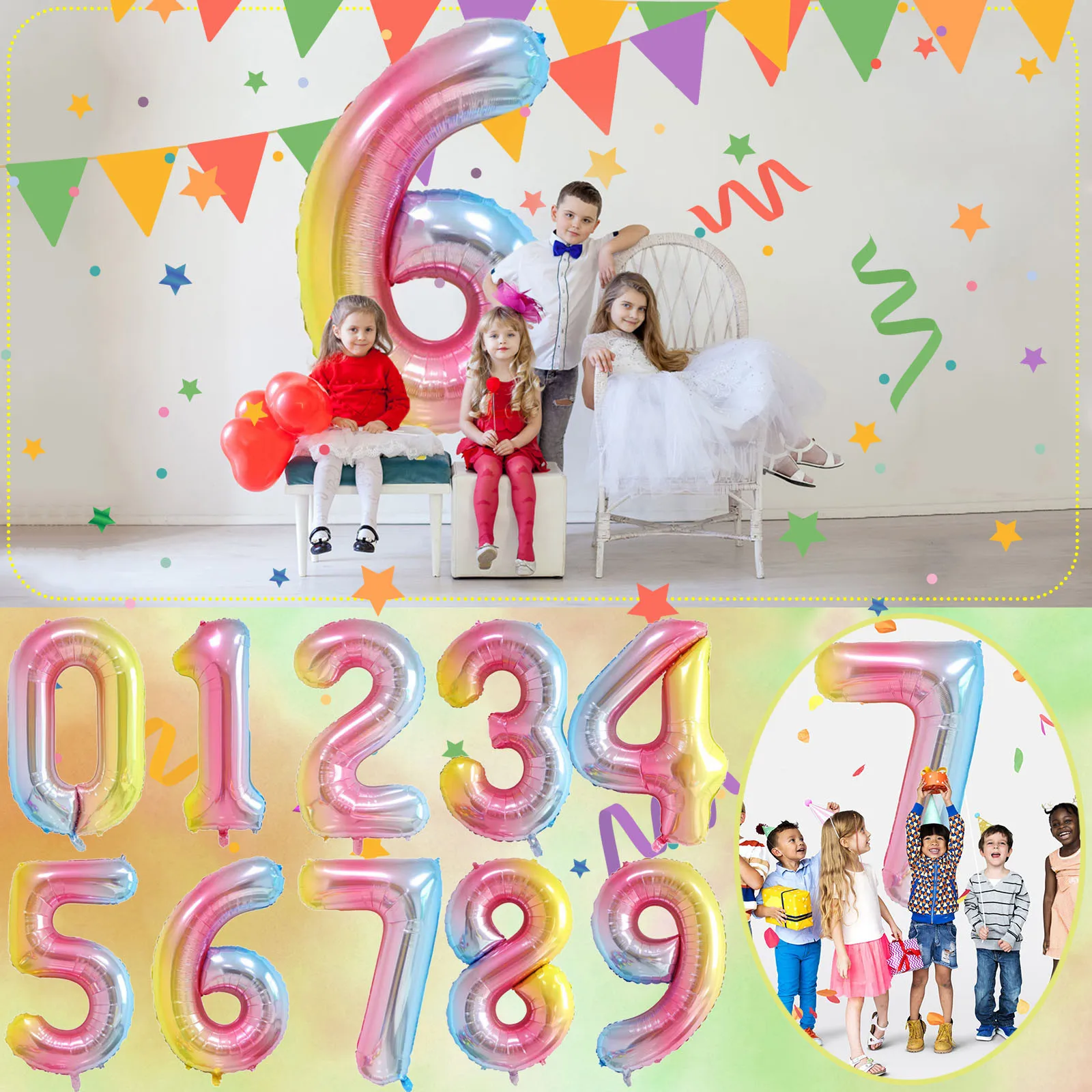 Большие 40 дюймов желейные цифры 0-9 шары радужные градиентные для дня рождения