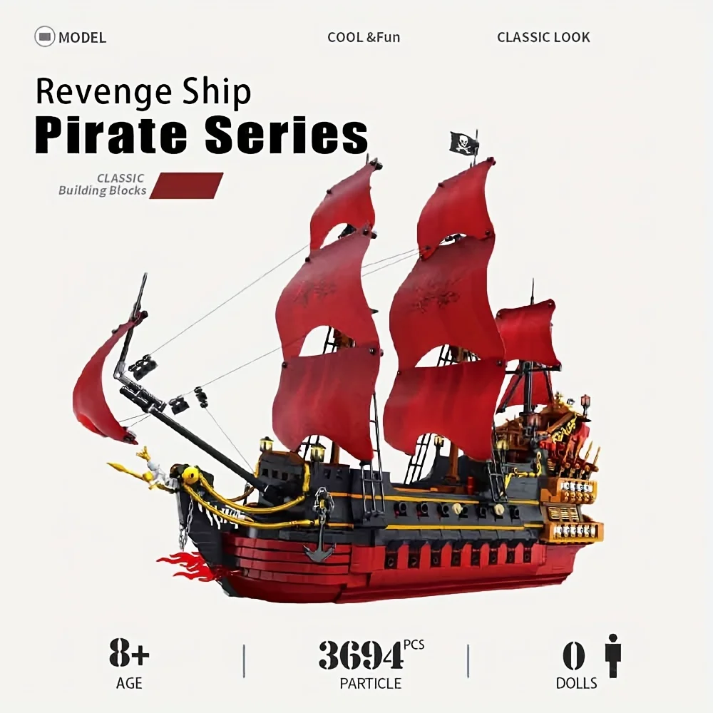 

Pirate Series Ship Queen's Revenge Assembled Building Blocks Moc Model black Pearl Educational Toys Christmas Present