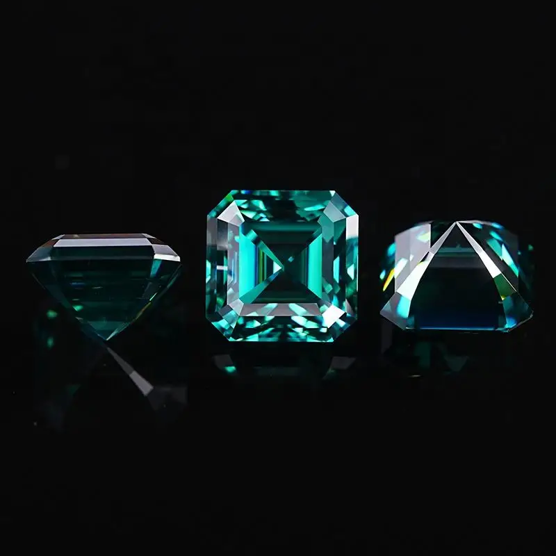 1ct 2ct 3ct Asscher Cut Dark Green Emerald Color Vvs Moissanite Loose Stones Square Shape DIY Jewelry Making Accessaries