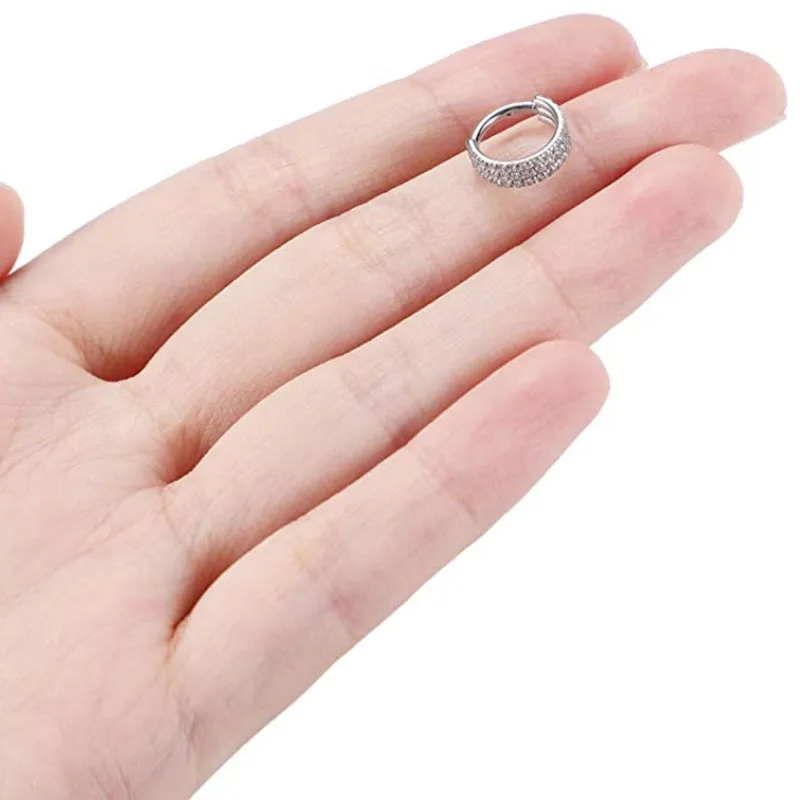 G23 Titanium Ear Cartilage Earring PIERC Ear Tragus Three Rows Zircon Paved Face Segment Ring Nose Hoops Piercing Body Jewelry