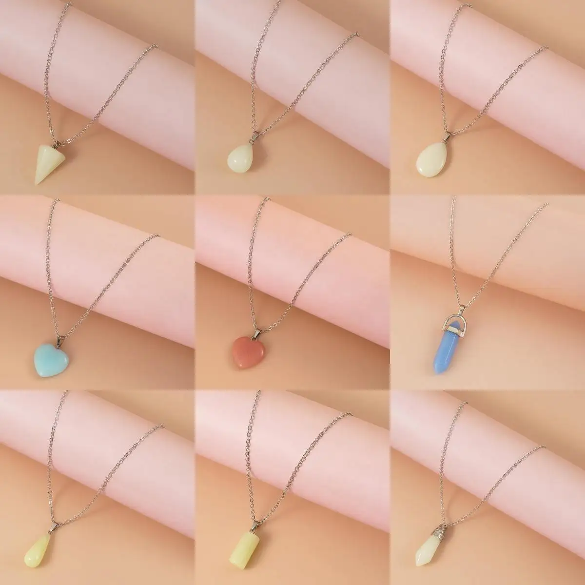 

Glow in the Dark Charms Back To School Fashion Jewelry Brown Message Card Waterdrop Star Luminous Heart Pendant Necklace