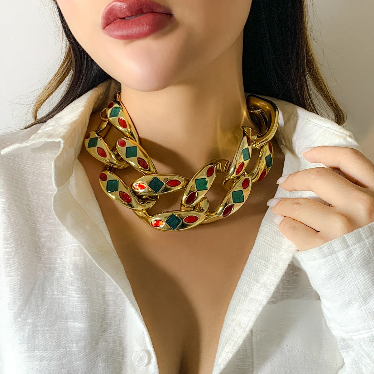 

Fashion hyperbolic punk color drop oil clavicle necklace Hip hop irregular geometric resin necklace women's accessories