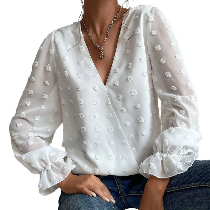 

Женские футболки с длинным рукавом, топы с сетчатым украшением, Офисная Женская Элегантная стильная одежда с цветочным узором, весна-осень ...