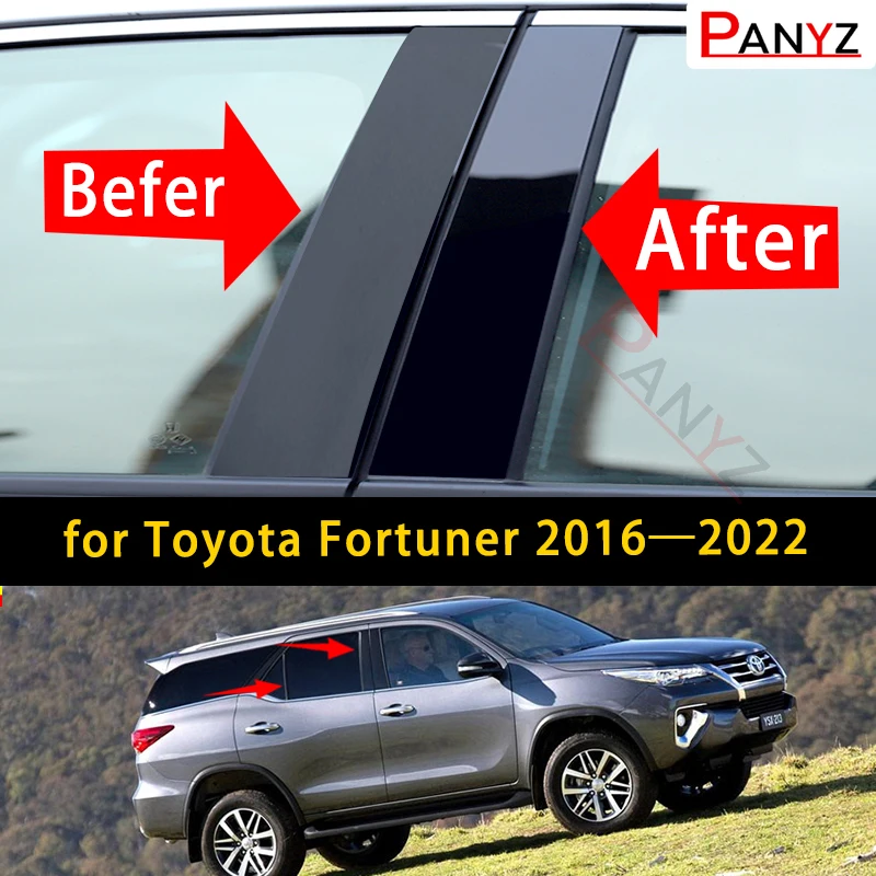 

for Toyota Fortuner 2016 2017 2018 2019 2020 2021 2022 Car Door Window Trim Pillar Posts Molding Cover Kits Stickers