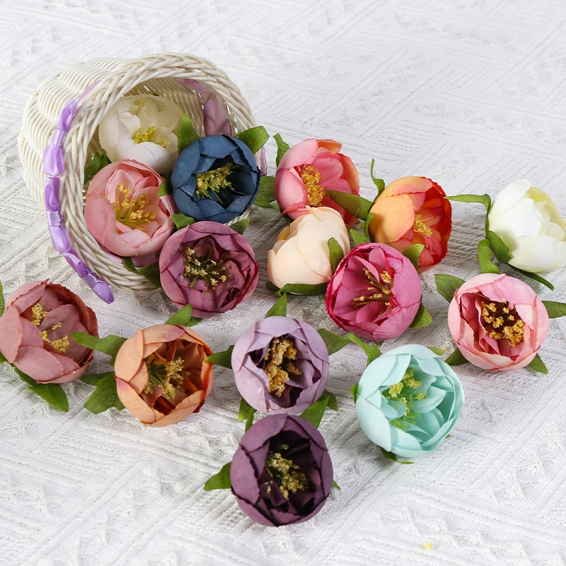 

10Pcs Rose Artificial Flowers 5cm Fake Flowers for Home Decor Wedding Marriage Decoration Garland DIY Gift Scrapbook Accessories