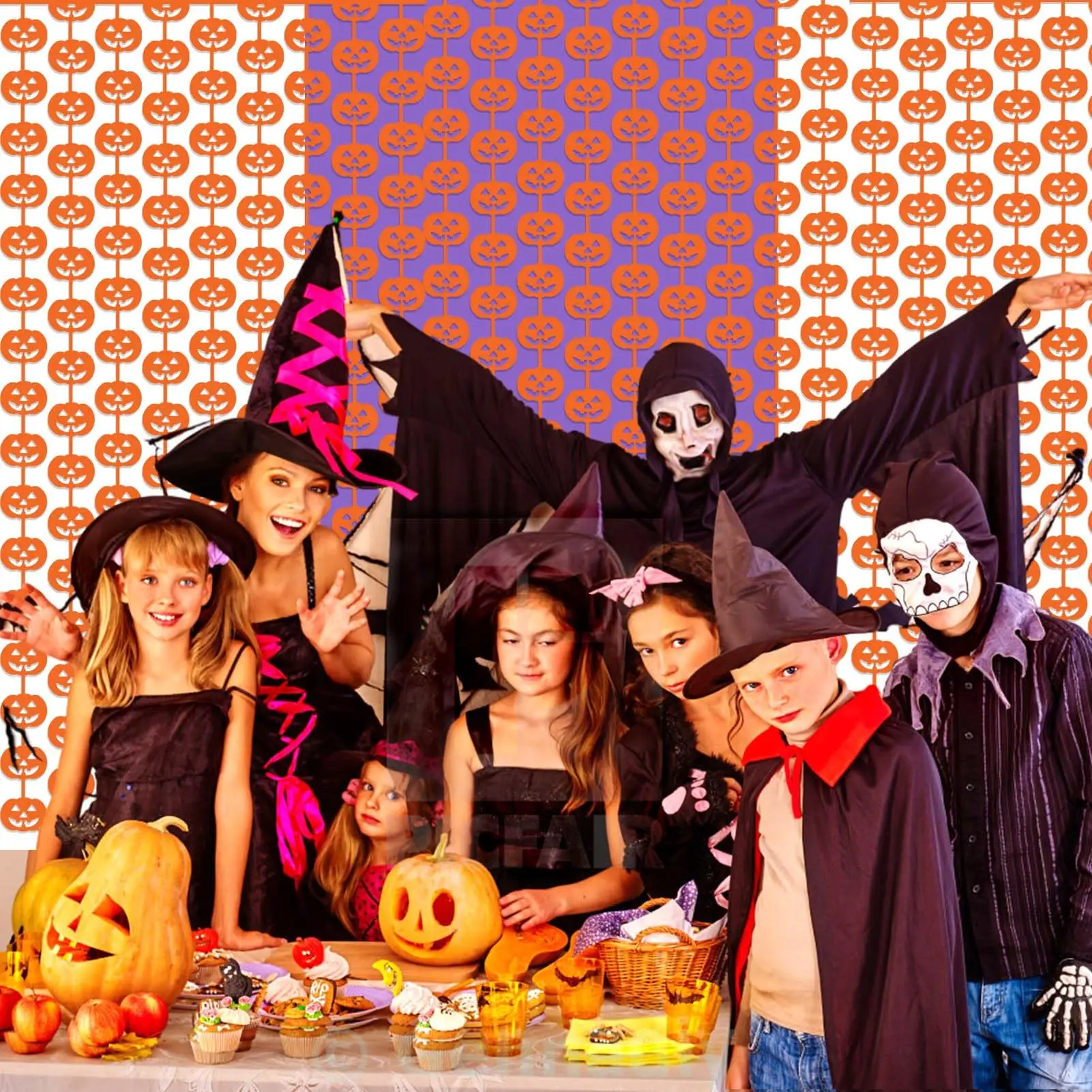 4 шт. фоновые украшения для Хэллоуина алюминиевые шторы с оранжевой тыквой День