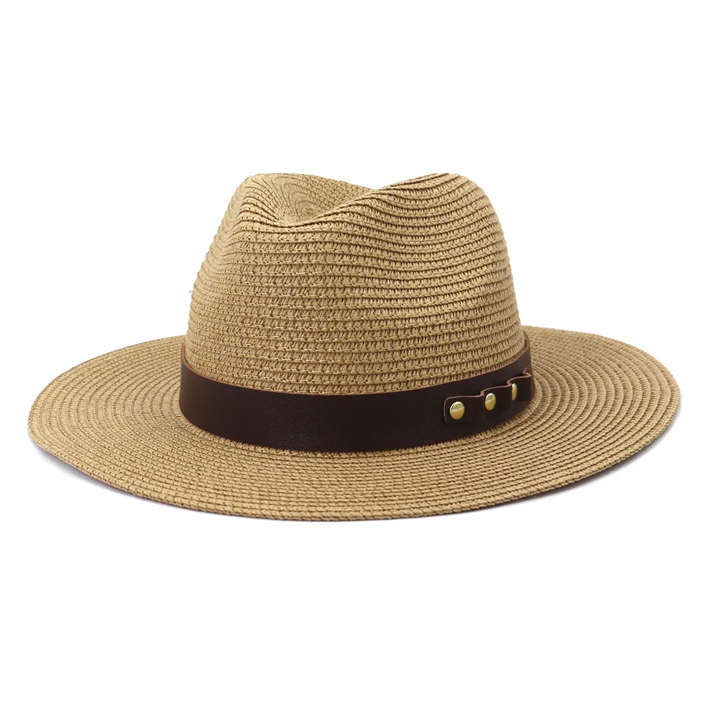 

Panama for Women Jazz Caps Leather Band Classic Khaki Black White Outdoor Beach Sun Protective Casual Straw Hats
