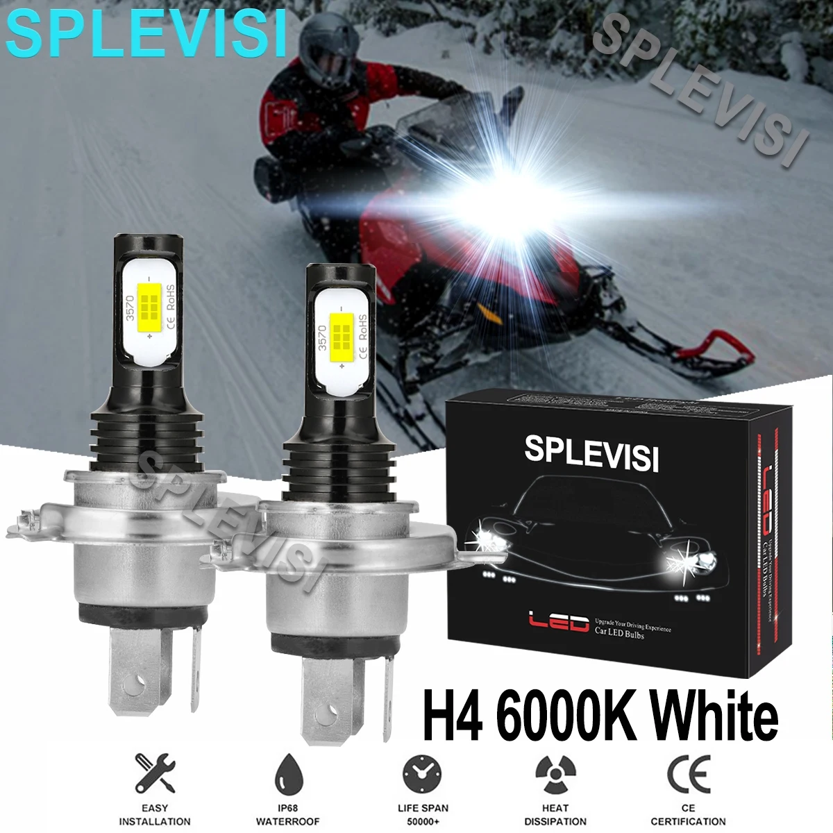 2x 70W  white LED Headlights For Ski-Doo Summit 470 1994-1995 Summit 500 1996-2000 Summit 670 1995-1998 Snowmobile