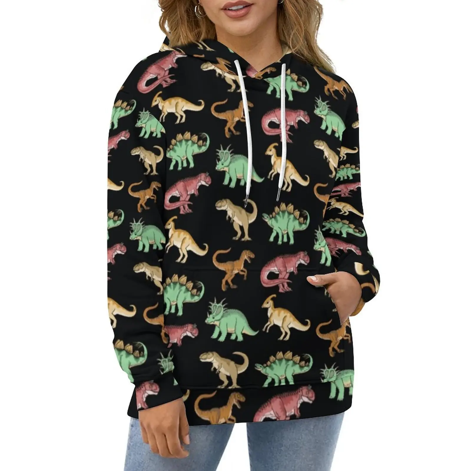 

Cartoon Dinosaur Casual Hoodies Cute Animal Print Cool Loose Hoodie Long Sleeve Street Wear Oversize Clothing Birthday Present