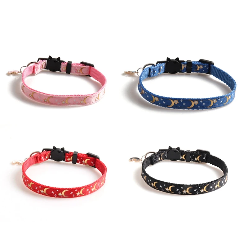 

4Pcs Cute Cat Collar With Moon And Stars Pendant Adjustable Puppy Kitten Necklace Cat Rabbit Collar