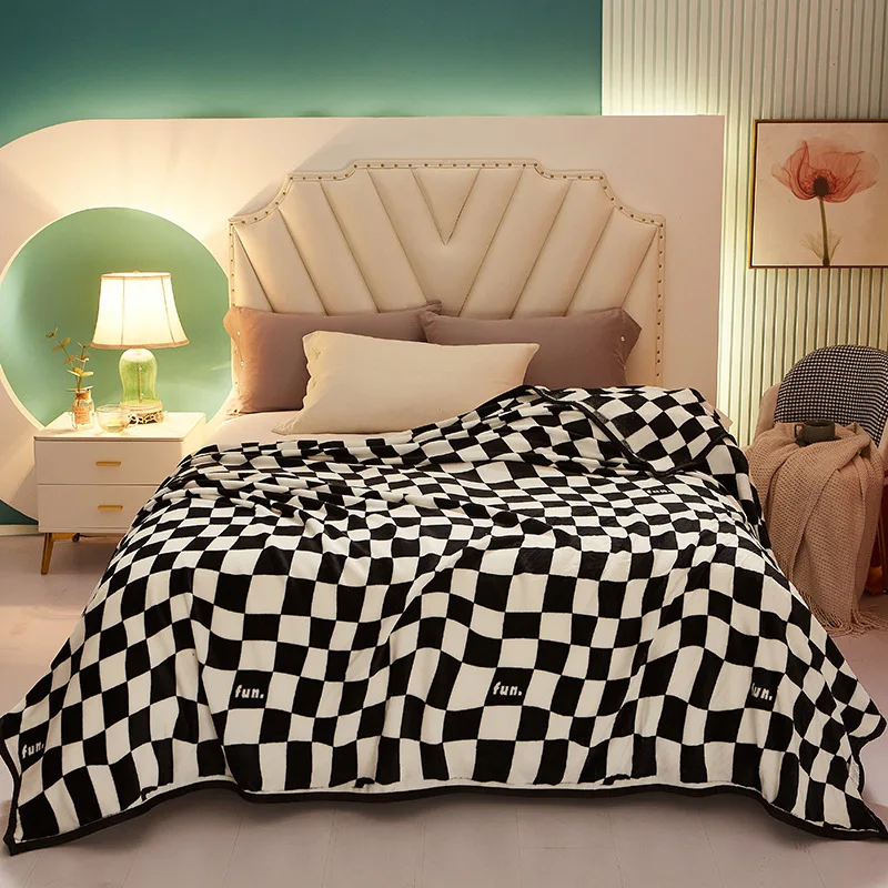 

Pink Plaid Bed Sheet Model Blanket Checkerboard Flannel Coral Fleece Blankets Air Conditioning Duvets Warm Soft Sofa Cover Sets