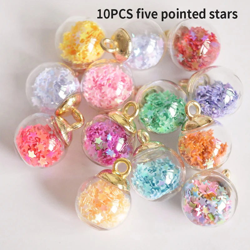 

10Pc Random Mix Glass Ball Earring Charms Colorful Pentagonal Star Ball Pendant