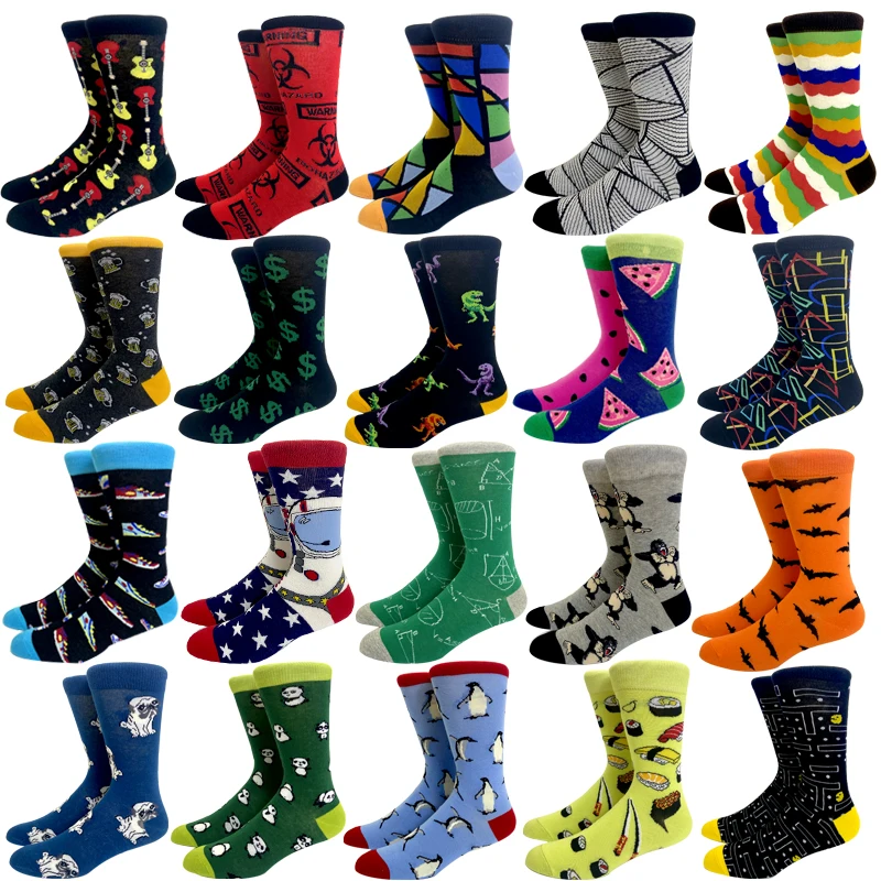 

1 Pair Men Long Socks Personalized Animal Geometric Pattern Couples Socks for Men and Women Harajuku Happy Funny Cotton Socks